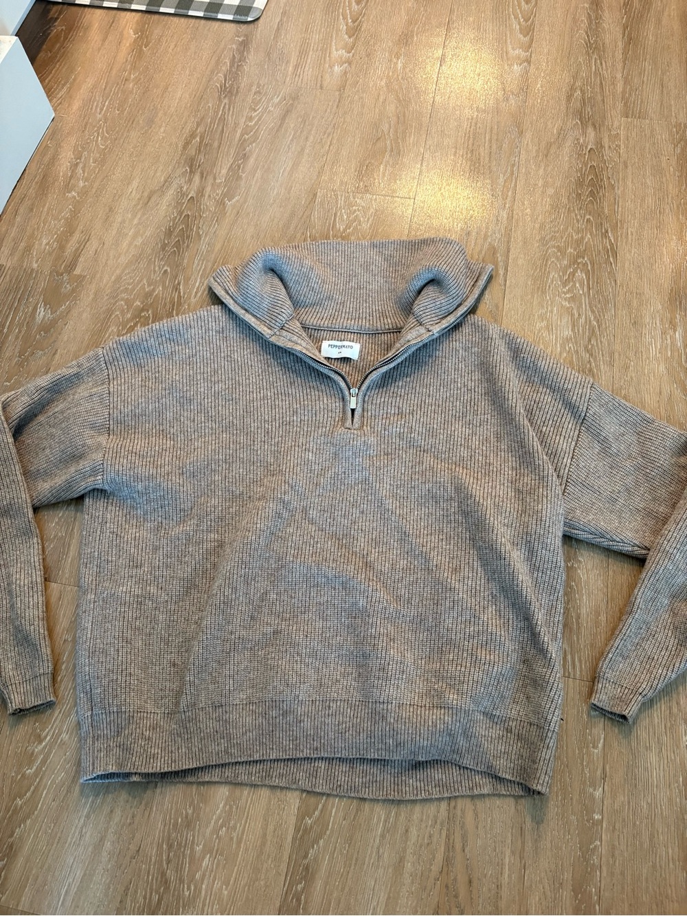 Peppermayo Women's Gray Ribbed Half-Zip Sweater Jacket